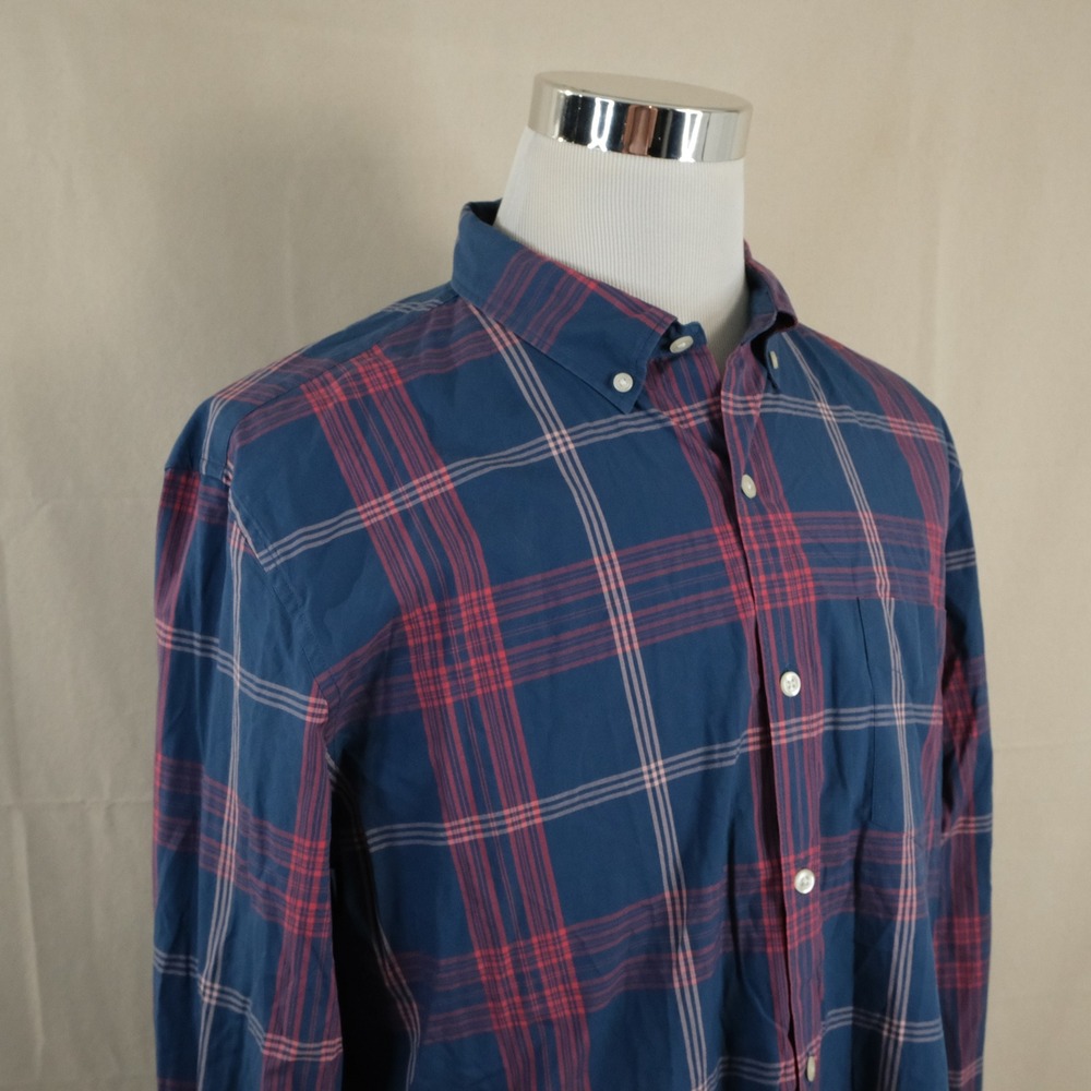 Bonobos XL Slim Fit Button Down Shirt Blue Red Plaid Long Sleeve Cotton Mens